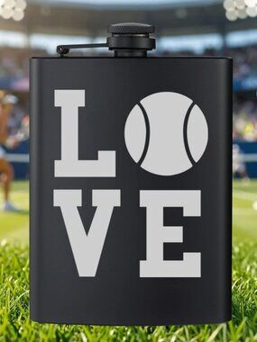 Personalized Sports I Love Tennis Black Flask | Tennis | Sports | Gift | Flask